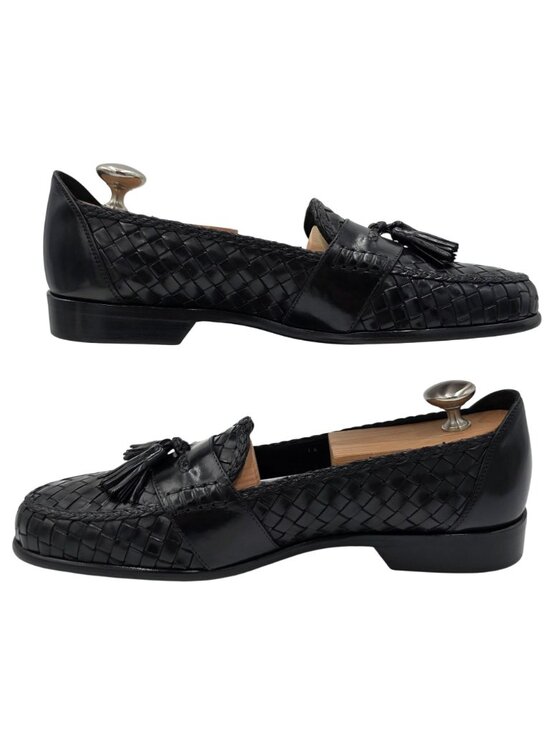 NEW Vintage Bragano Italy Black Woven Leather Tassel Loafer Men 10.5M Dress Shoe main image 10